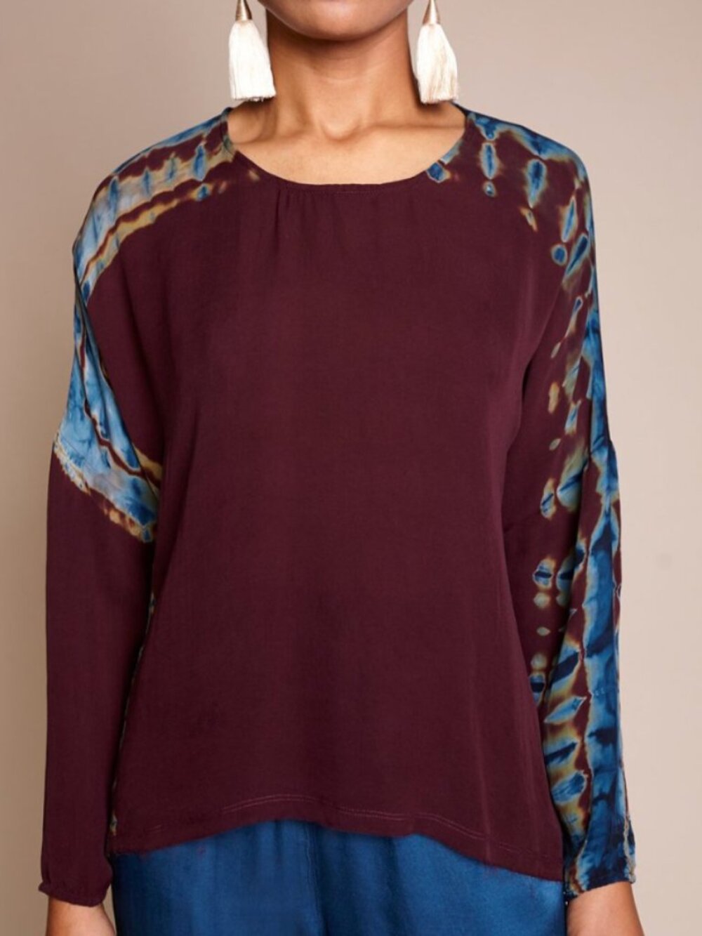 RAQUEL ALLEGRA Pop Over Tie Dye Top in Mulberry Blouse 3/L